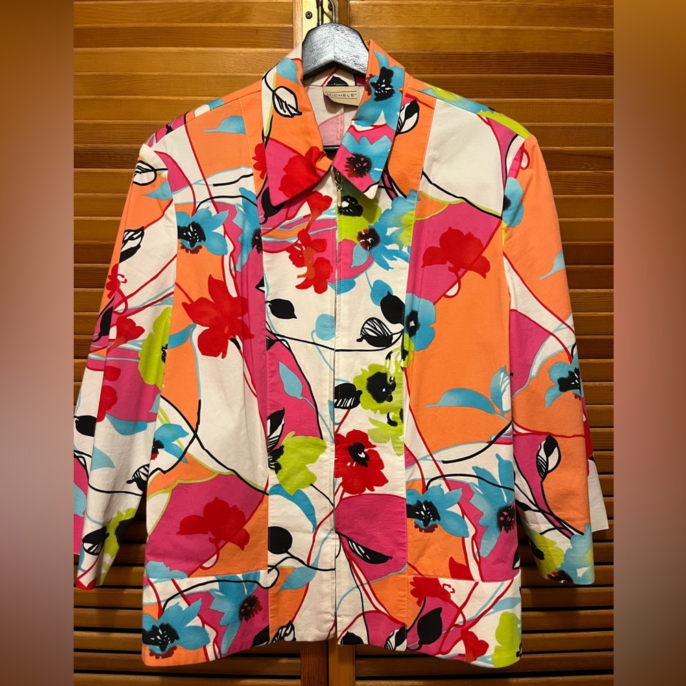 Michele Orange and Red Blazer Artistic Floral Design